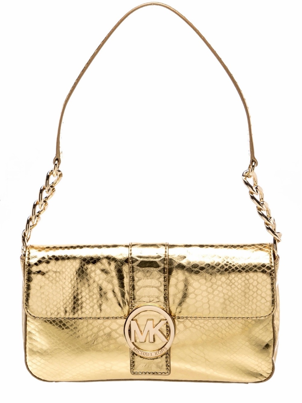Michael Kors Gold Metallic Snake-Embossed Parker Shoulder Bag